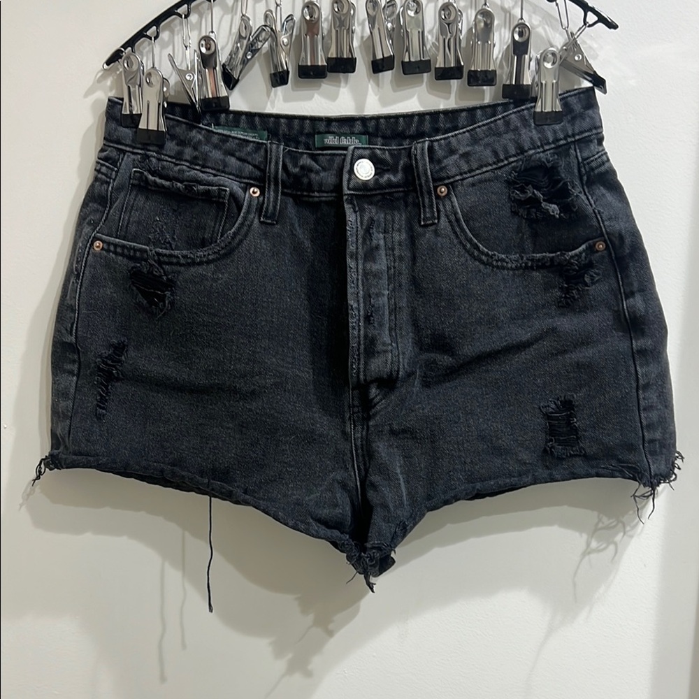 Distressed Black Denim Shorts